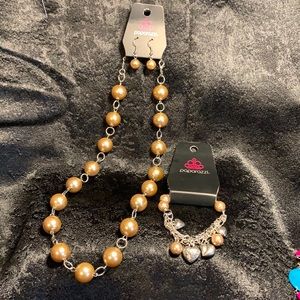 Tan Pearl Necklace and Matching Bracelet Set